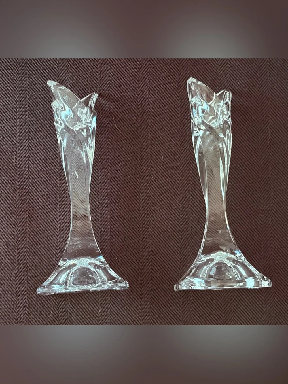Pair Of Vintage Mikasa Deco Fine Lead Crystal Candlestick Holders 5” EUC